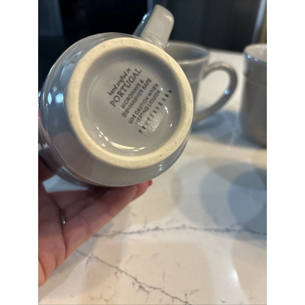 (4) Pottery Barn Cambria Celadon Coffee Mugs Portugal Gray Never Used